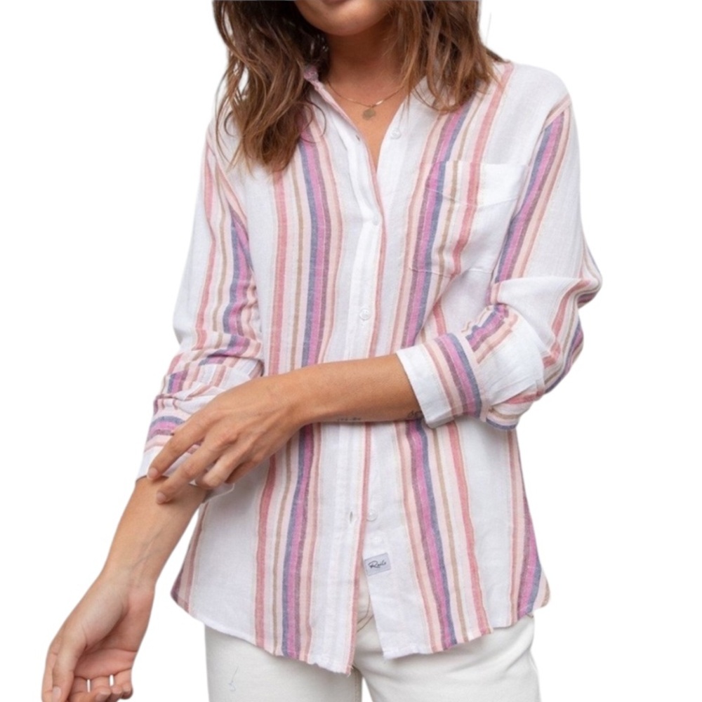 Rails Charli Jewel Stripe Metallic Gold Button Down Shirt - S
